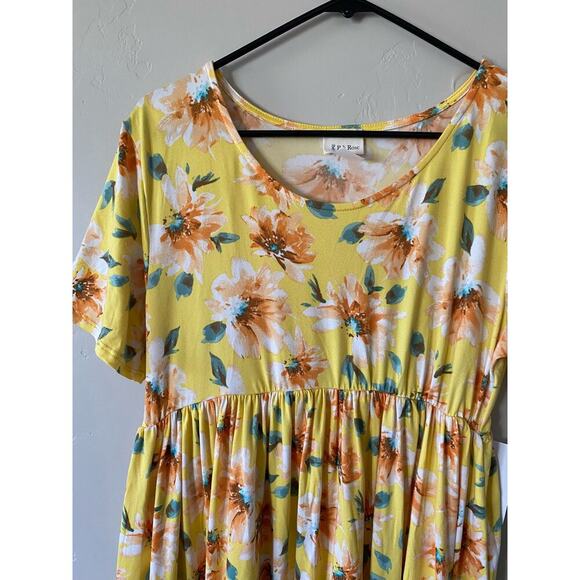 P &. Rose Large Yellow Floral Tiered Midi Dress - Picture 2 of 4